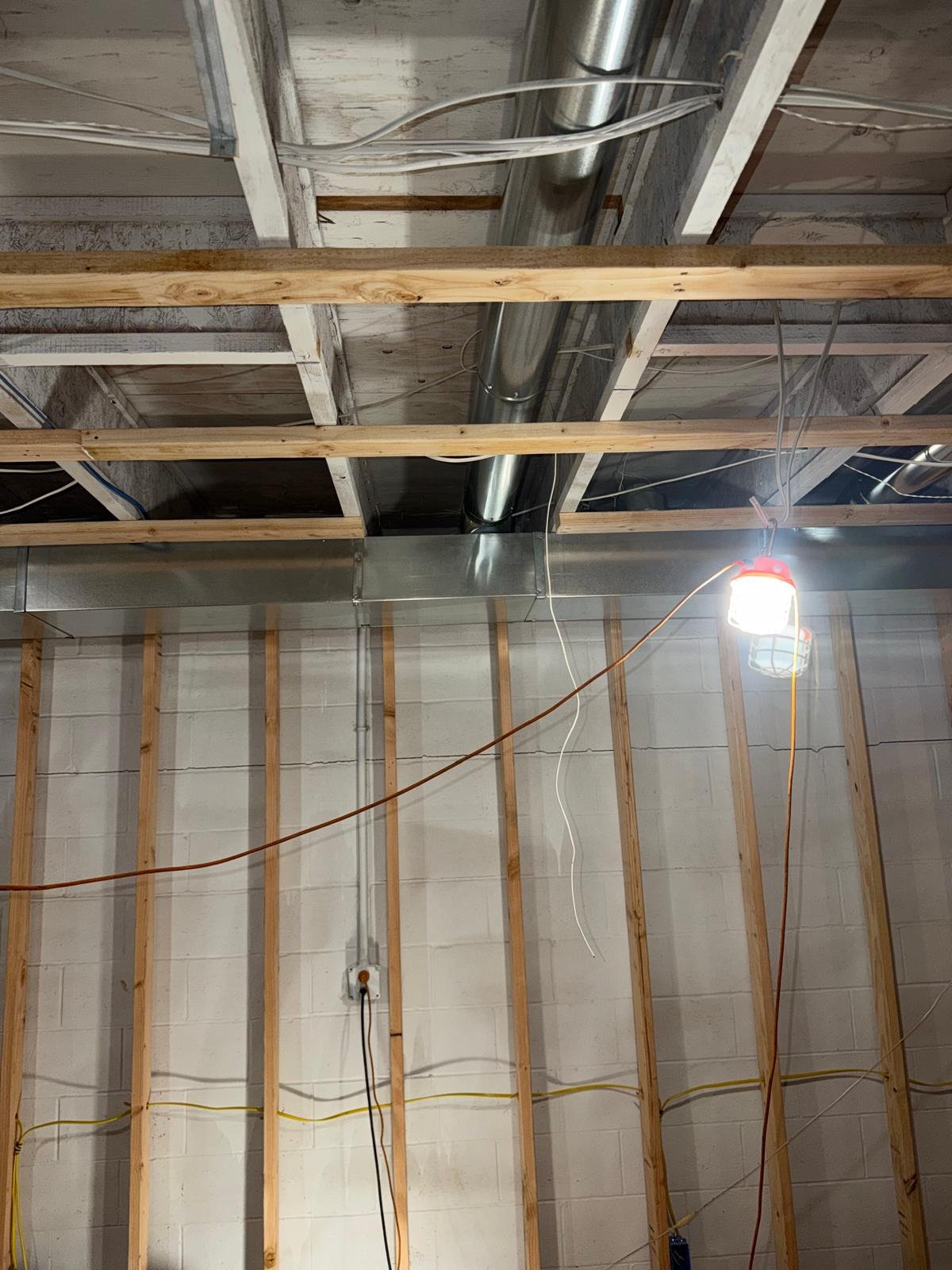 New ductwork in a basement, new construction