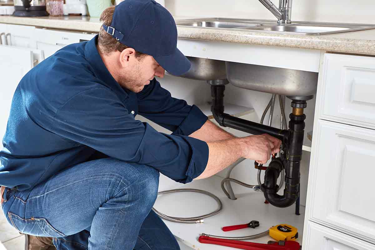 Plumber fixing a kitchen sink